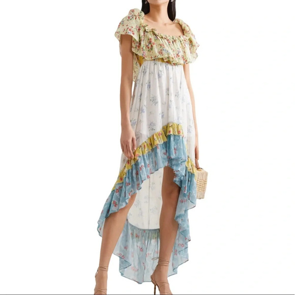 LoveShackFancy Alexia High Low Ruffle Bohemian Cottage Core Colorful Dress 2 NWT - Picture 1 of 11